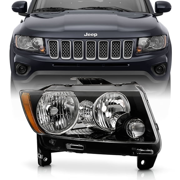 For 2013-2017 Jeep Compass Black Bezel w/ Halogen Headlight Headlamp Passenger