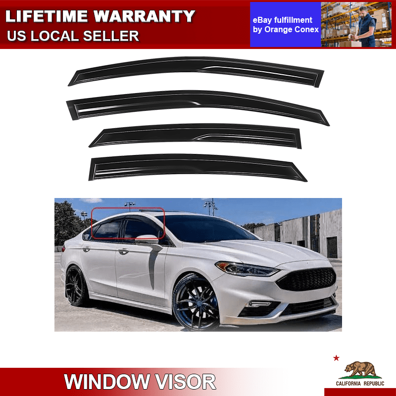 JDM Mugen Style Window Visors For Ford Focus 2012-2018 - Gloss Black Rain Guards