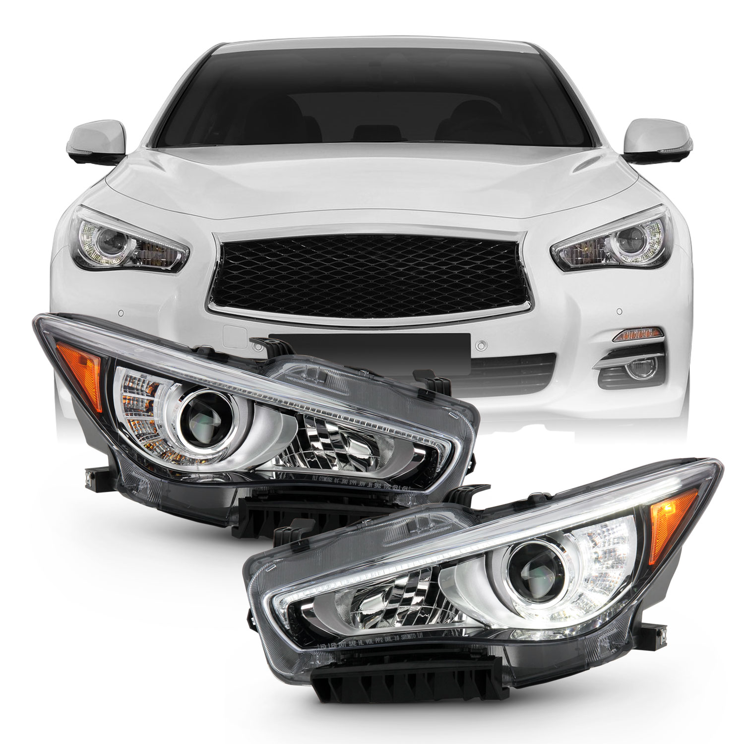 Right R Fog Light Cover Chrome Black For Infiniti Q50 Base 1417