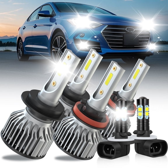For 2014 2015 2016 Hyundai Elantra w/o projector H7 H11 LED Headlight High Low Beam 881 Fog Light Bulbs Kit 6000K White 6x