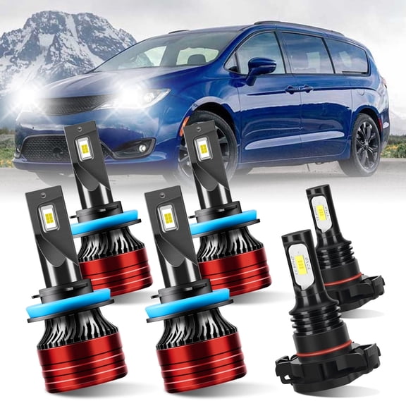 For Chrysler Town & Country 2010-2016 LED Headlight Bulbs, High Beam H11, Low Beam H11, Fog Light 5202, White 6000K 6Pcs