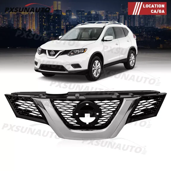 For 2014 2015 2016 Nissan Rogue Front Bumper Upper Grille Black & Chrome Grill