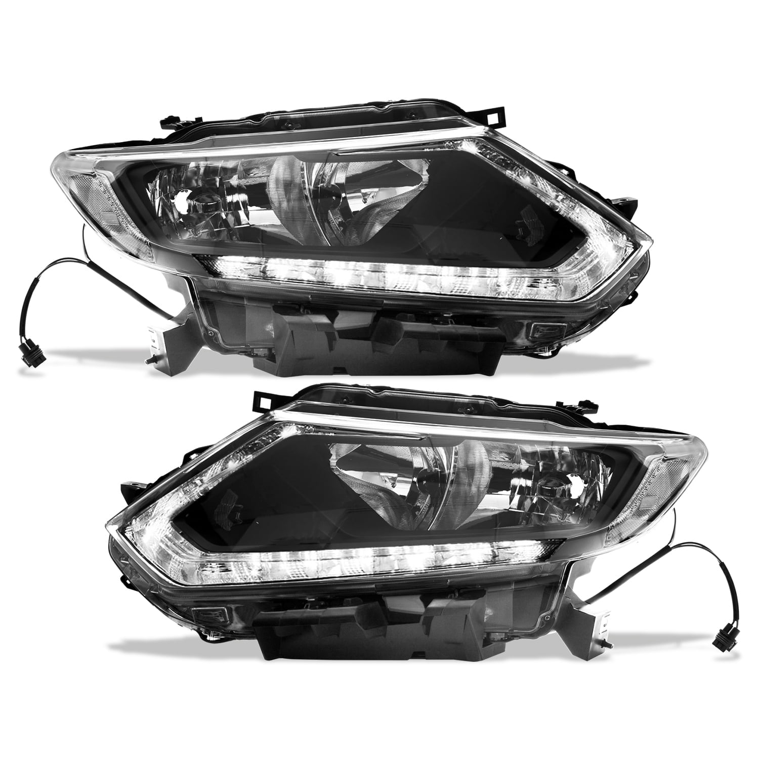 For 2014 2015 2016 Nissan Rogue Halogen LED DRL Headlights Assembly Pair