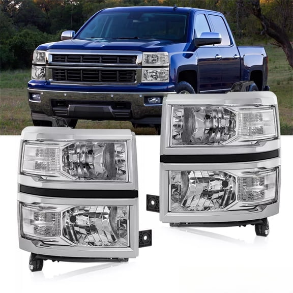 For 2014-2015 Chevy Silverado 1500 Chrome Headlights Headlamps Clear Reflector