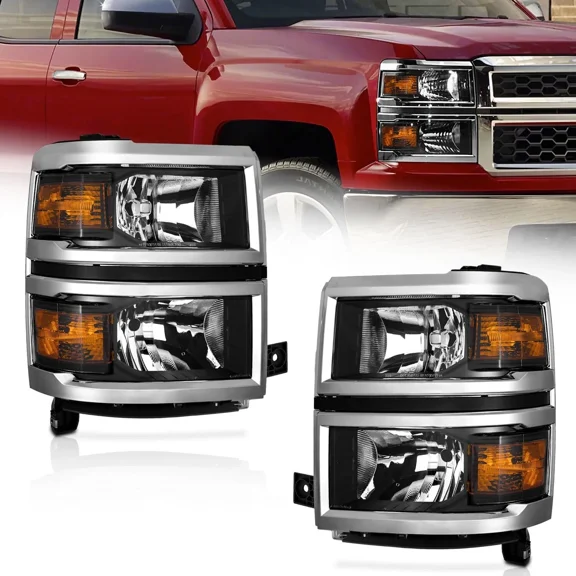 For 2014-2015 Chevy Silverado 1500 Pickup Chrome Headlights Headlamps L+R Pair