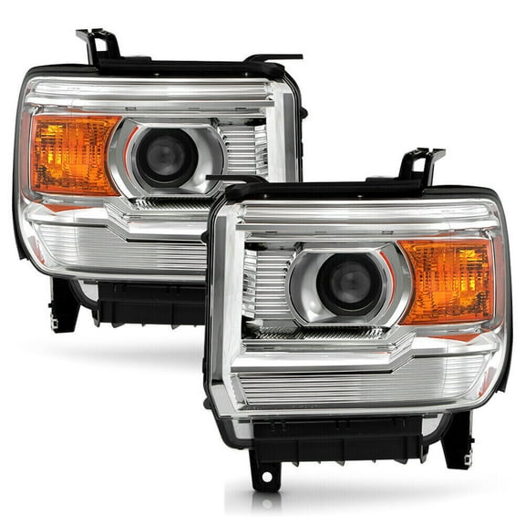 For 2014-2015 GMC Sierra 1500 and 2015-2019 GMC Sierra 2500 HD/3500 HD Chrome Clear Projector Headlights Pair