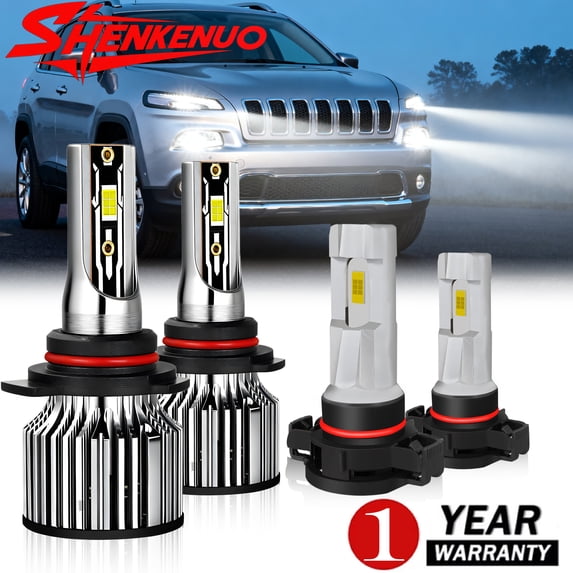 9012 High&Low Beam for Jeep Cherokee 2014-2015 LED Headlight Bulbs + 2504 Fog light White 6500K 4pcs