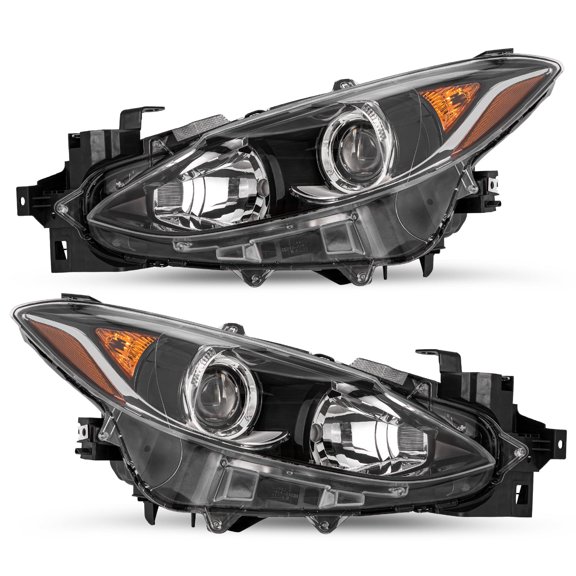 For 2014-2016 Mazda 3 Projector Black Halogen Headlight Driver&Passenger Side