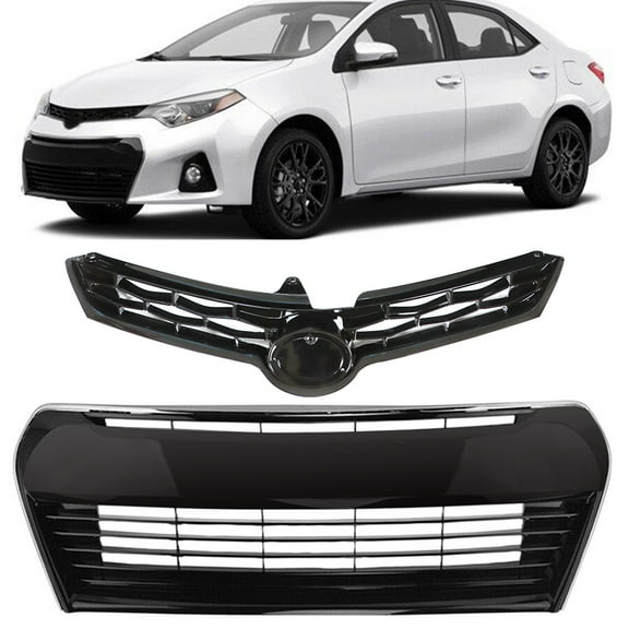 For 2014-2016 Toyota Corolla S Front Bumper Upper+Lower Grille Gloss Black Grill