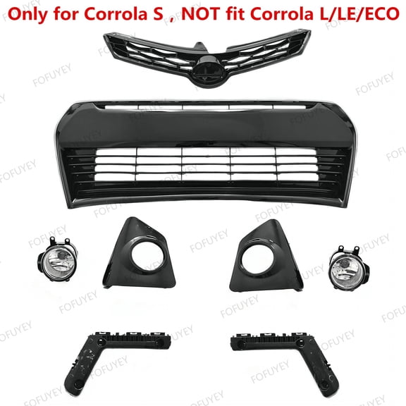 For 2014-2016 Toyota Corolla S Upper Grille Lower Bumper Grill + Fog Light Lamp