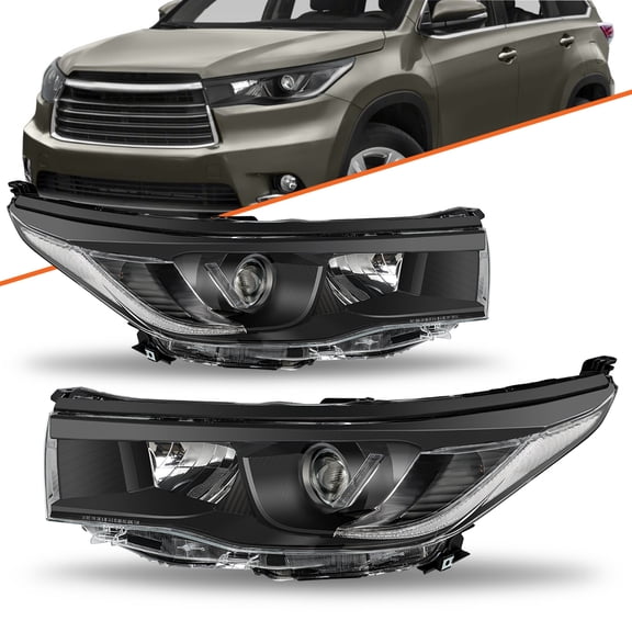 For 2014-2016 Toyota Highlander Projector Black Clear Corner Headlights Lamps