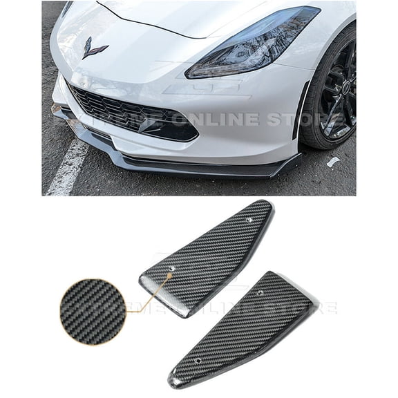 For 2014-2019 Chevrolet Corvette C7 | EOS Factory OEM Style Carbon Fiber Front Bumper Lower Splitter Side End Caps Extension Pair
