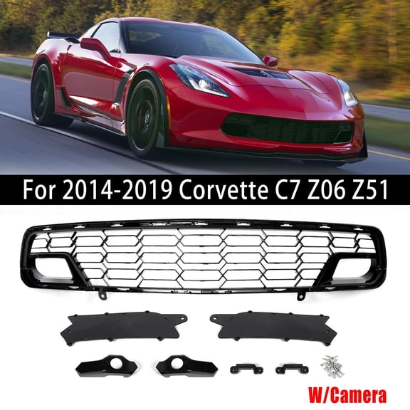 For 2014-2019 Corvette C7 Z06 Z51 Front Bumper Grille With Camera Gloss Black