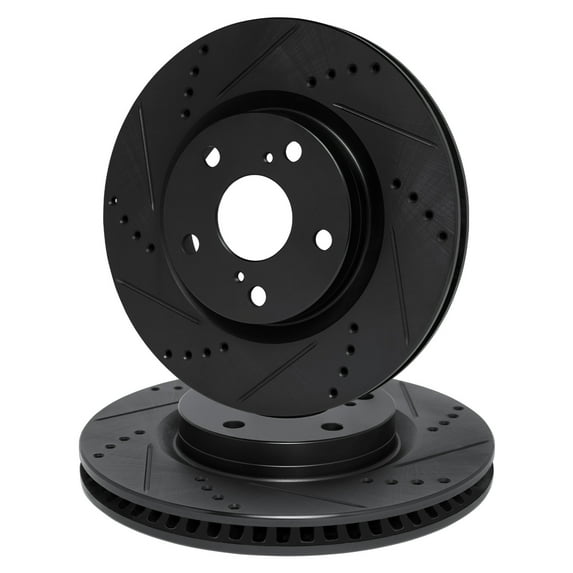 For 2014-2021 Ram ProMaster 1500, ProMaster 2500, ProMaster 3500 R1 Concepts Front Black Zinc Cross Drilled Slotted Brake Rotors