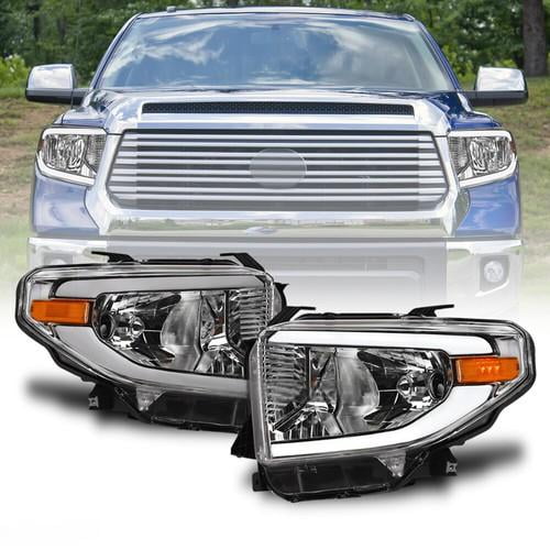 For 2014-2021 Tundra SR/SR5/Limited/TRD Pro Chrome Headlights Amber w/LED Tube