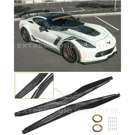 For 2014-Present Chevrolet Corvette C7 ALL Models | Z06 Z07 Style Side Skirts Rocker Panels Extension ( ABS Plastic - Hydro-Dipped Carbon Fiber )