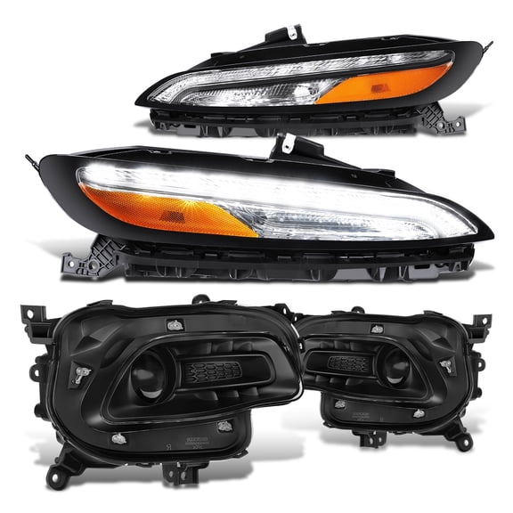 DNA Motoring 4Pcs LED DRL Projector Headlight for 14-18 Jeep Cherokee, Black Housing Amber Corner