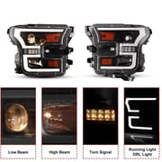 For 2015 2016 2017 Ford F-150 LED Headlights Driving Projector DRL Headlamp Pair
