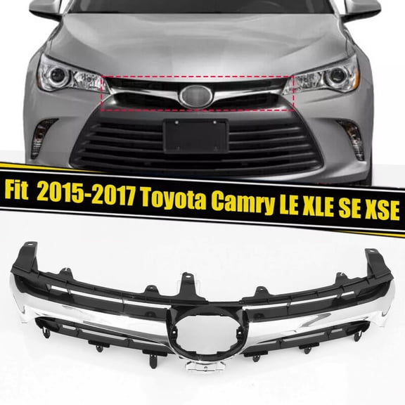 For 2015 2016 2017 Toyota Camry LE XLE Chrome Front Bumper Upper Grille Grill