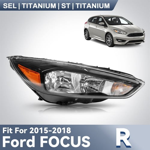For 2015-2018 Ford Focus Halogen Headlight Black W/LED DRL Passenger Right Side