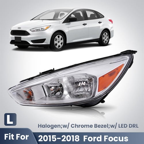 For 2015-2018 Ford Focus Halogen Headlight with LED DRL Chrome Left Driver Side