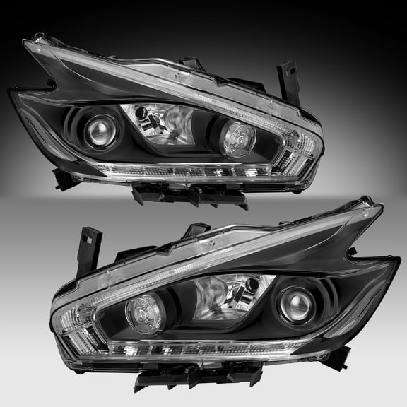 For 2015-2018 Nissan Murano Halogen LED DRL Black Headlights Assembly Lamps Pair