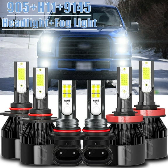 For 2015-2019 Ford F 150 LED Headlight Hi/Lo + Fog Light Bulbs Combo