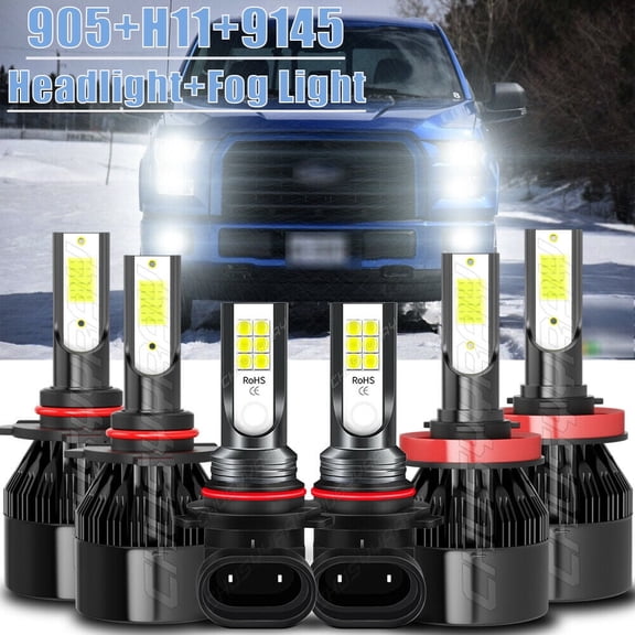 For 2015-2019 Ford F 150 LED Headlight Hi/Lo + Fog Light Bulbs Combo