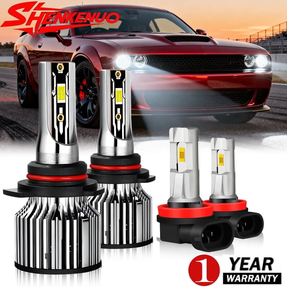 For 2015-2020 Dodge Challenger Headlights,9012 High Beam and Low Beam Bulbs+H11 LED Fog light Bulbs,4pc