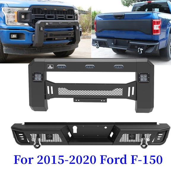 For 2015-2020 F-150 Front Bumper+Rear Bumper Bull Bar Powder Coated w/LED Lights