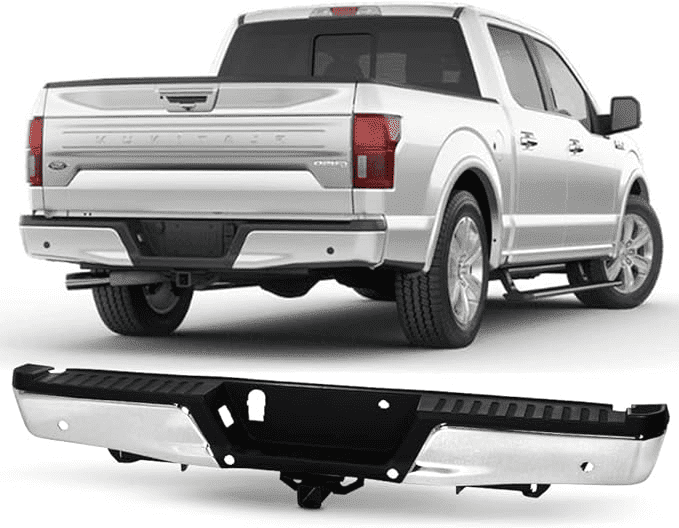 Munirater Chrome Rear Bumper Assembly For 2015-2019 Ford F-150 With Heavy Duty Tow Package & Sensor Holes – Steel, 1-Year Warranty