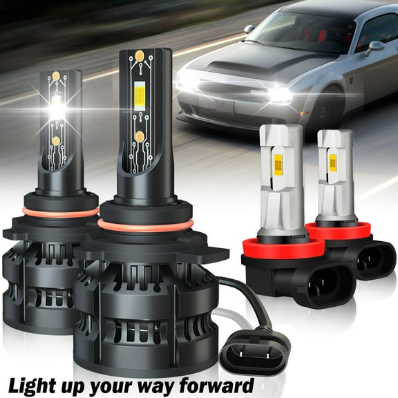 For 2015-2021 Dodge Challenger LED Headlight Bulbs 9012 High Low Beam H11 Fog Light Kit 700% Brighter than halogen 6000K White 4PCS