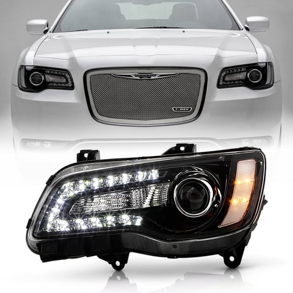 For 2015-2023 Chrysler 300 Black Halogen LED DRL Projector Headlight - Driver