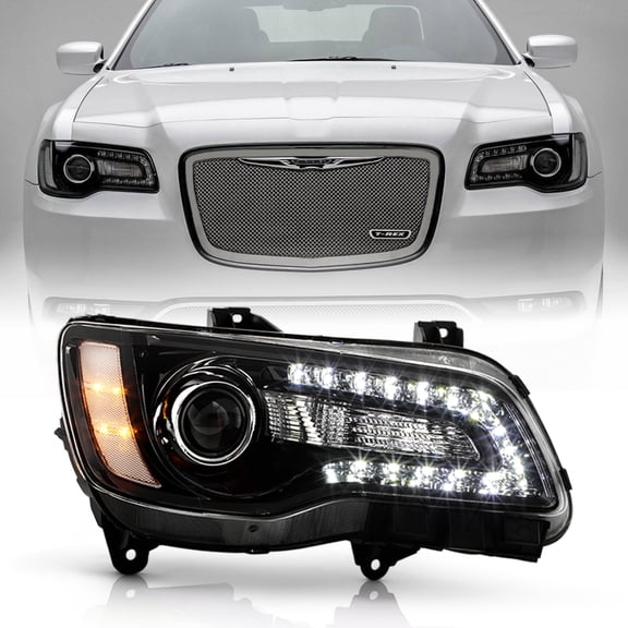 For 2015-2023 Chrysler 300 Black Halogen LED DRL Projector Headlight - Passenger