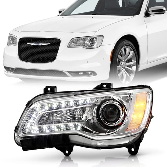 For 2015-2023 Chrysler 300 Chrome Halogen LED DRL Projector Headlight - Driver