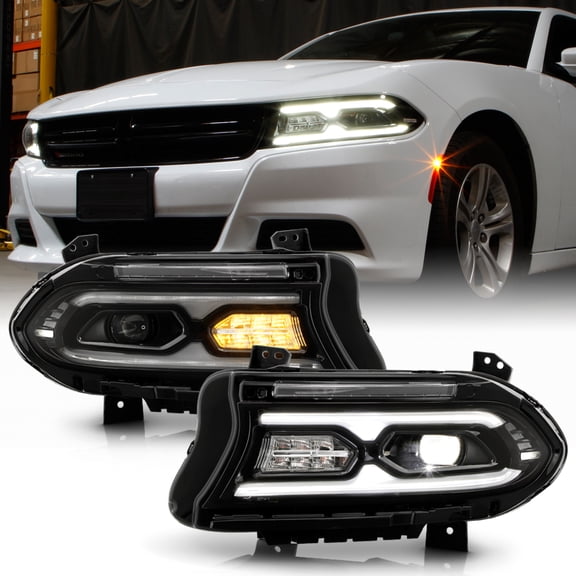For 2015-2023 Dodge Charger Halogen Upgrade Black Full LED Headlights Headlamps