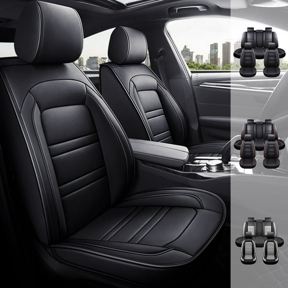 For 2015-2023 Ford F150 5 Seats Truck Car Seat Covers Waterproof Pu Leather Cushion Protector Black