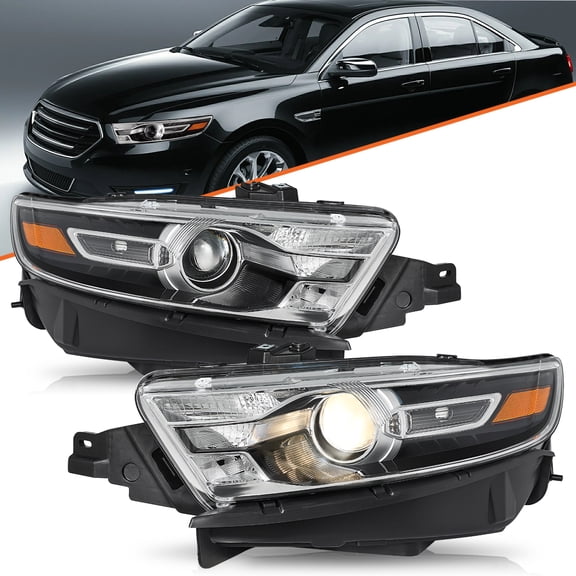 For 2016 2017 2018 2019 Ford Taurus w/Black Trim Projector Halogen Headlights Left+Right Side Headlamps