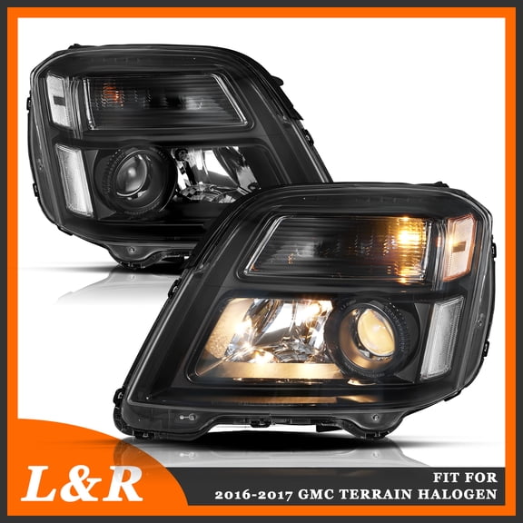 For 2016-2017 GMC Terrain Halogen Black Clear Headlights Lamps Assembly Set