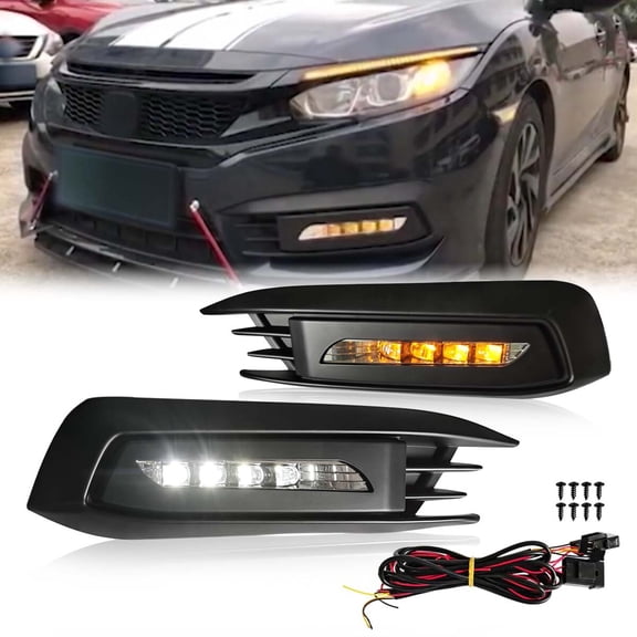For 2016-2018 Honda Civic Front Fog Light Lamp Sequential Turn signal DRL LED