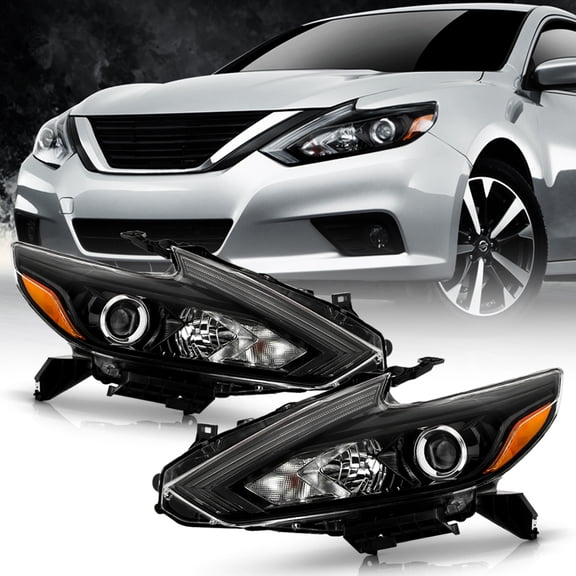 For 2016-2018 Nissan Altima w/o LED DRL Halogen Black Headlights Headlamps Set