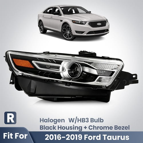 For 2016-2019 Ford Taurus Halogen Headlight Black Housing W/HB3 Bulb Right RH