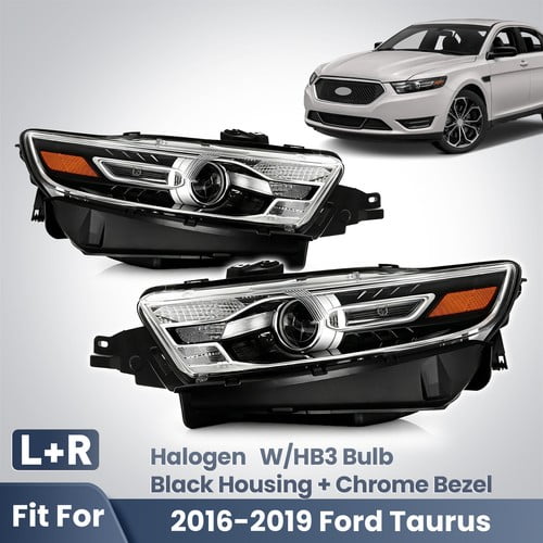 For 2016-2019 Ford Taurus Halogen Headlight w/HB3 Bulb Black Housing Left+Right