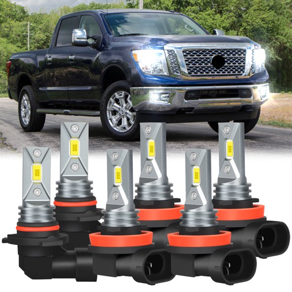 For 2016-2019 Nissan Titan XD LED Headlight Bulbs 9005 H11 High/Low Beam H11 H8 Fog Light White 6pcs