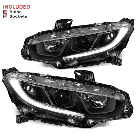 For 2016-2021 Honda Civic Black W/LED DRL Projector Headlights Headlamps L+R