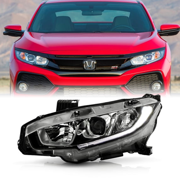 For 2016-2021 Honda Civic Halogen Chrome Projector Headlight Headlamp - Driver