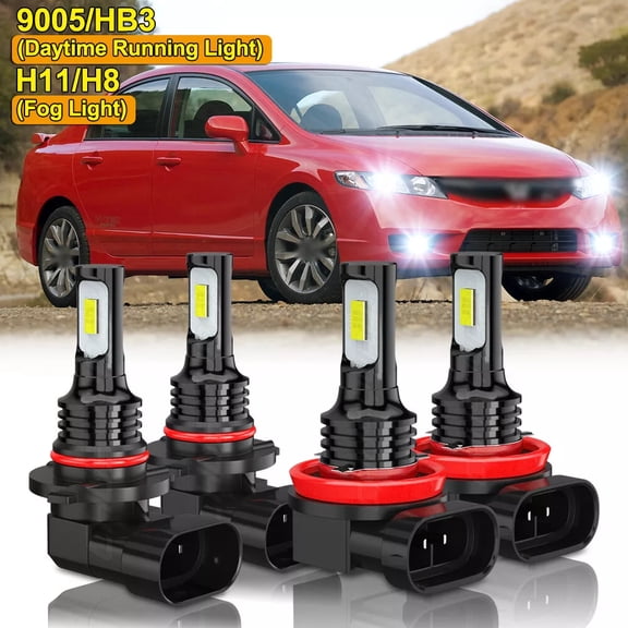 For 2016-2021 Honda Civic LED Headlight Bulbs 9005 H11 High Low Beam for Sedan Coupe Hatchback
