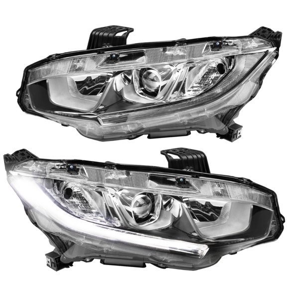 For 2016-2021 Honda Civic Projector W/LED DRL Chrome Headlights Assembly Pair
