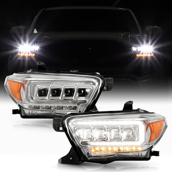 For 2016-2022 Toyota Tacoma Halogen w/ LED DRL Type Chrome Full LED Headlights