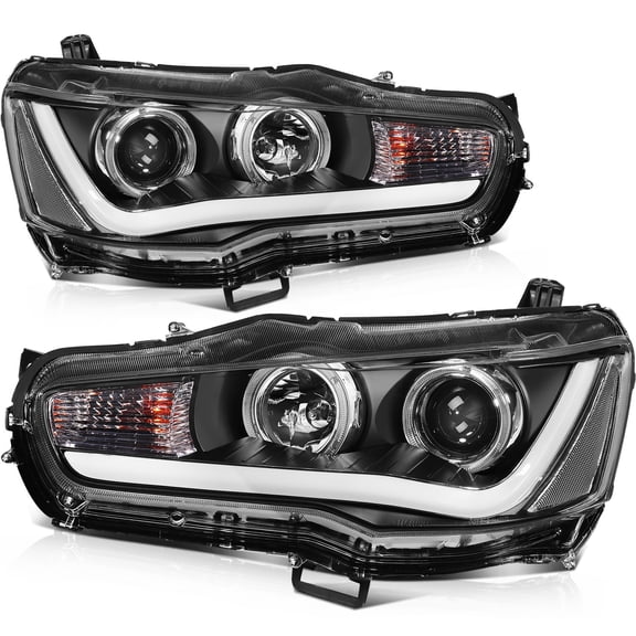 For 2017-2008 Mitsubishi Lancer EVO Black Housing Headlights Assembly L+R